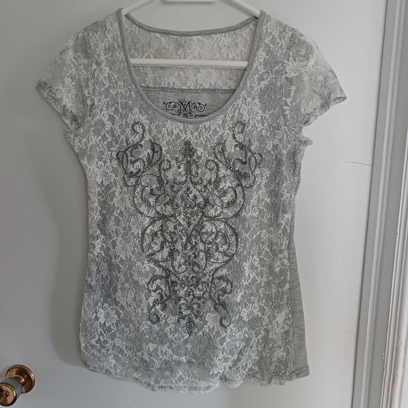 Maurices Womens Short Sleeve Lace Top Large - Picture 1 of 3